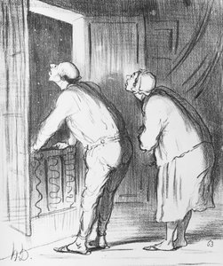 Série &39;Actualites&39;, o cometa, A noite antes de 13 de junho, placa 406, ilustração de &39;Le Charivari&39;, 12 de junho de 1857 de Honoré Daumier